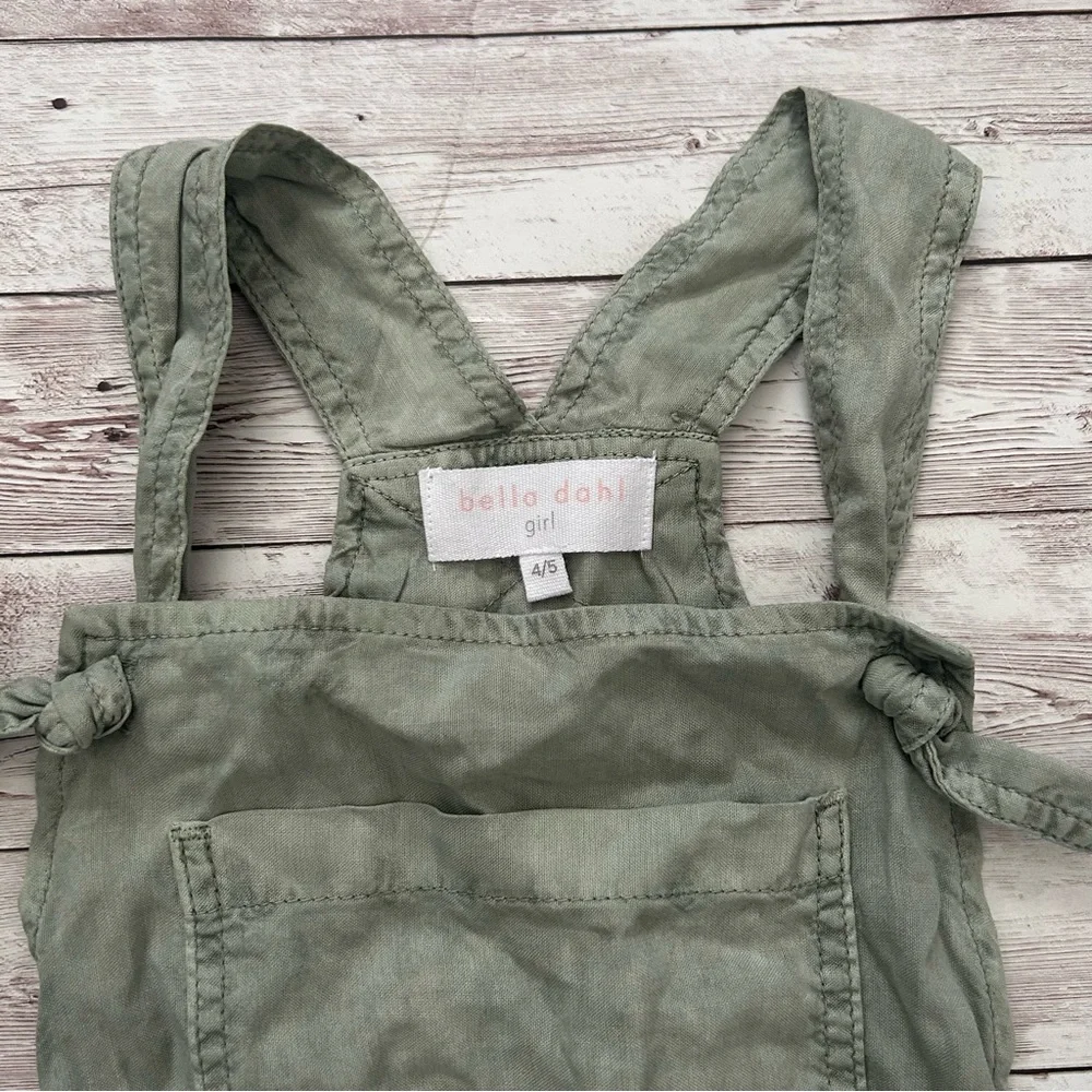 Bella Dahl Girls Knotted Olive Green Tencel Tie Waist Overalls - Picture 4 of 7